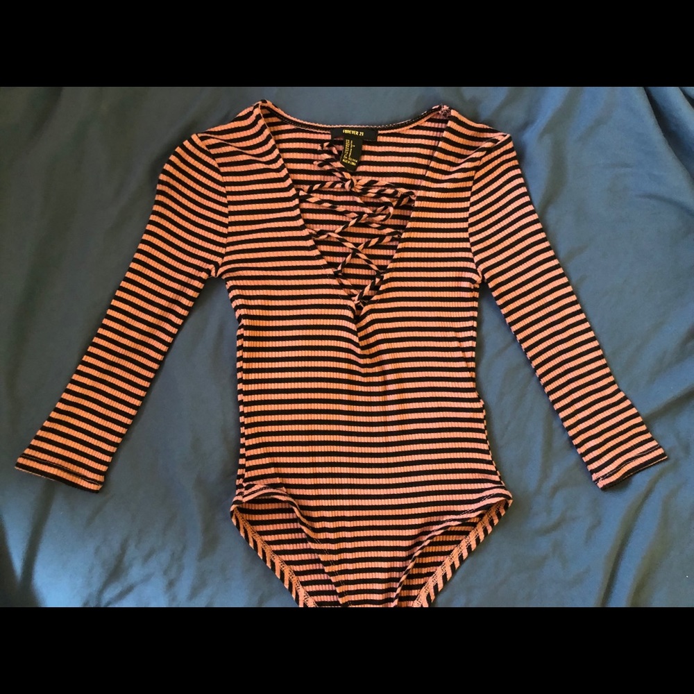 Forever21 Crisscross Long Sleeve Bodysuit